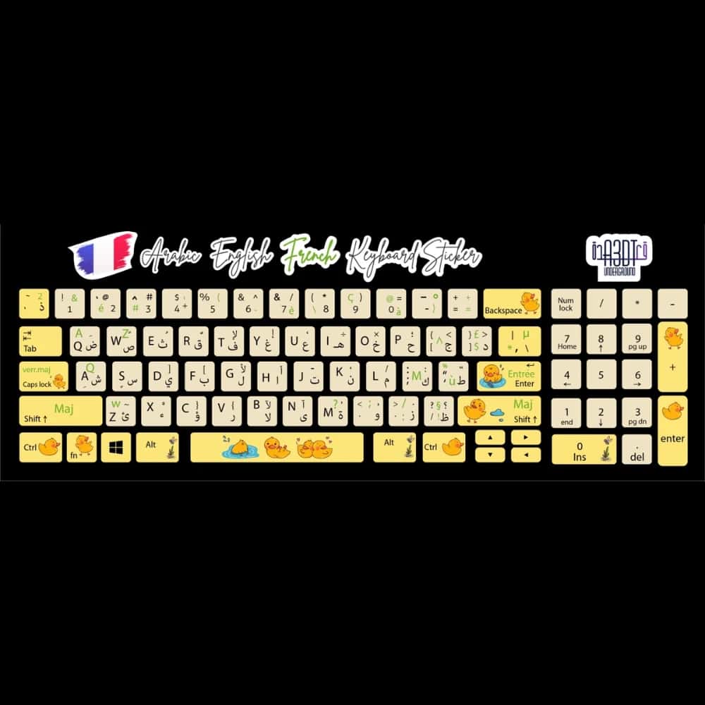 WzdLPwtdx53bHaZYJ2qwYyM2kzLrN9TCriJLynEN.jpg Ducks (Arabic - English- French)- keyboard sticker - الصورة 1