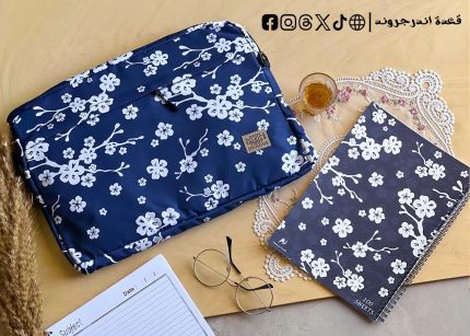 Navy Flowers - 15.6 inch bag