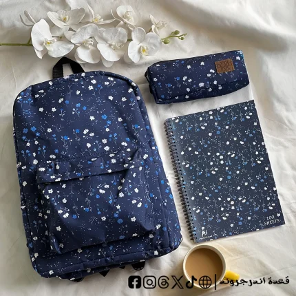 Navy flowers Backpack -set